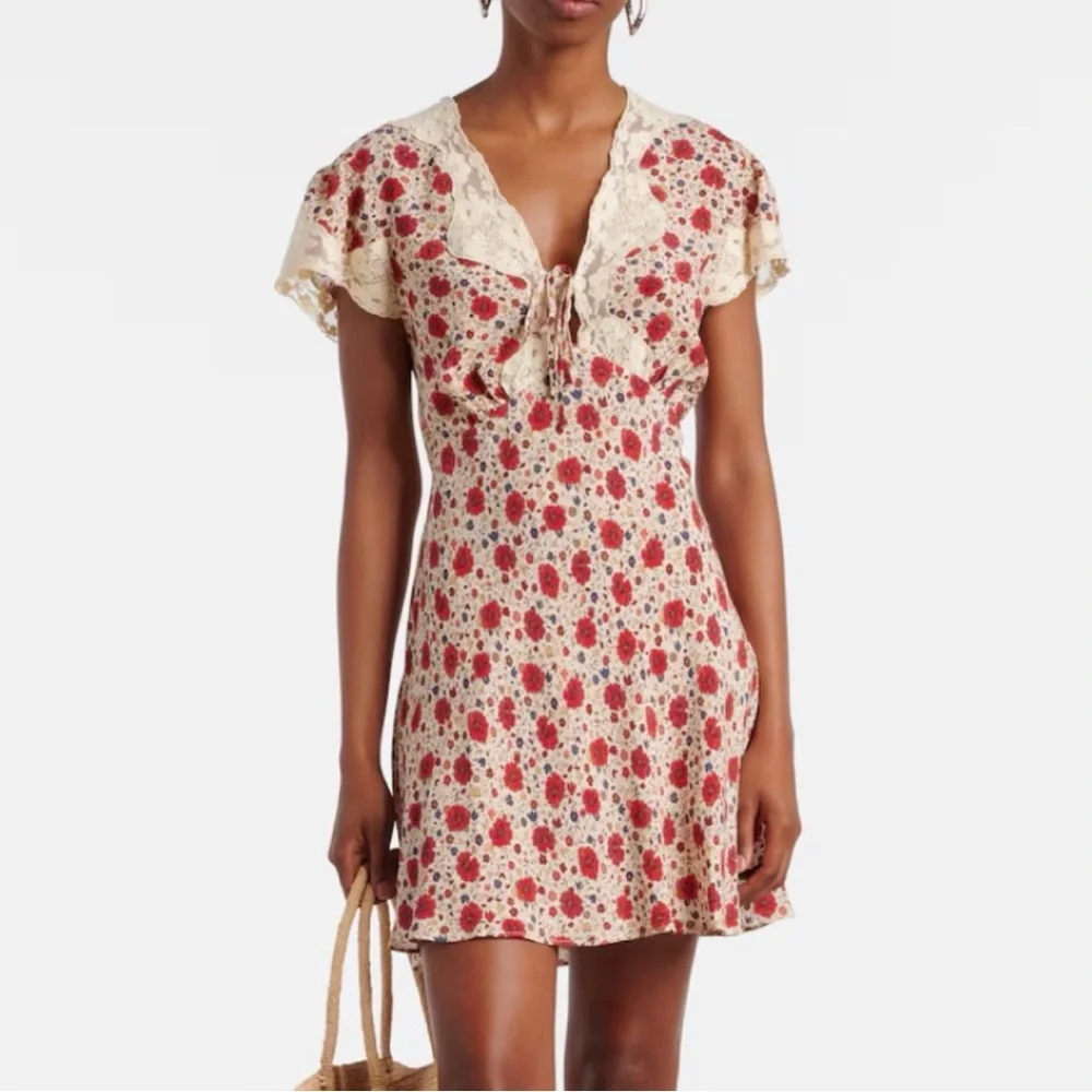 RIXO lace trimmed Floral Red and Cream miniDress NEW - Picture 10 of 15